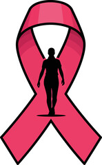 Empowering pink ribbon illustration with a woman's silhouette, symbolizing breast cancer awareness, dedicated support, and the collective fight for women's health and early detection