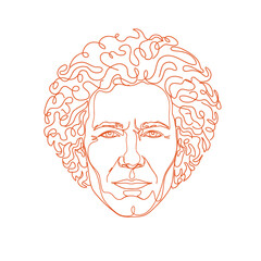Vibrant Orange One Line Portrait of a Man with Curly Hair on a White Background for Artistic and Creative Projects