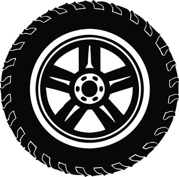 Black Silhouette of an Off- Road Tire and Wheel vehicle