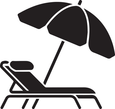 Black Silhouette of Beach Chair and Umbrella vacation