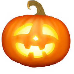 Spooky Halloween Jack O Lantern With Glowing Orange Face And Brown Stem On Transparent Background