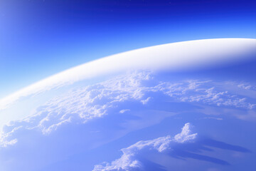 Beautiful Curved Horizon of Planet Earth Showcasing the Blue Atmosphere and Dense White Cloud Layers from Space