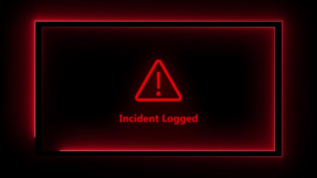Incident logged Cyber security defense and system protection from hackers, secure digital systems, cyber attack prevention. 4k animation on black background