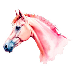 Watercolor horse head on a white background. Perfect for greeting cards, clip art, nursery posters, animal-themed decor, children illustrations, prints, and creative DIY projects.