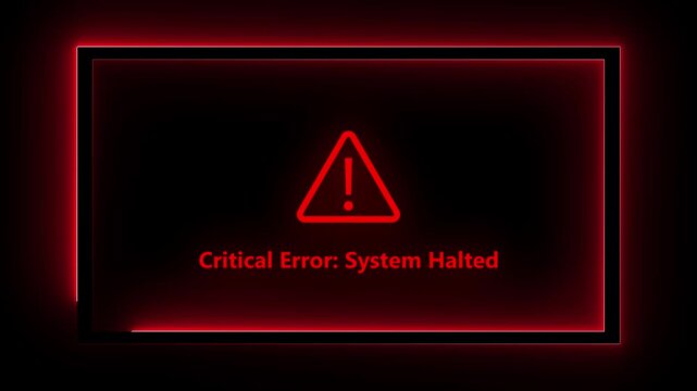 Critical error System halted Cyber security defense and system protection from hackers, secure digital systems, cyber attack prevention. 4k animation on black background