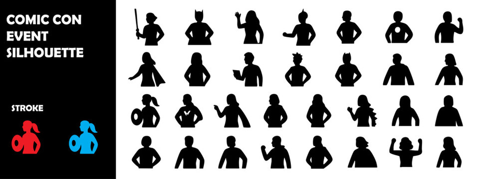 Comic Con Event Silhouette Vector Set – Cosplay, Superhero, and Pop Culture Celebration Icons