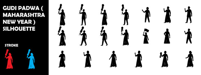 Gudi Padwa Maharashtra New Year Silhouette Vector Set – Indian Festival, Cultural Celebration, and Tradition Icons