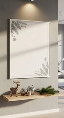 Blank Poster Mockup Decorated Frame Floating Shelf