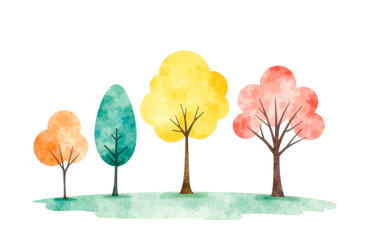 Watercolor trees in minimalist style, highlighted on a white background. It is ideal for creating backgrounds, children's illustrations, educational materials, creative projects.