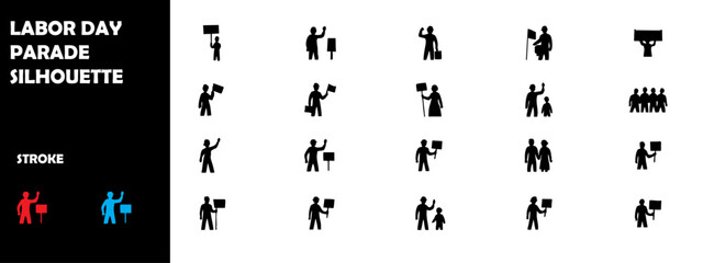 Labor Day Parade Silhouette Vector Set – Workers’ Celebration, Unity March, and Labor Movement Icons