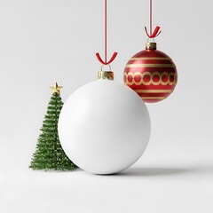 Hanging Christmas Ornaments Mockup White Bauble Tree