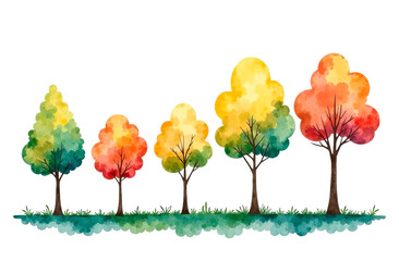 Watercolor trees in minimalist style, highlighted on a white background. It is ideal for creating backgrounds, children's illustrations, educational materials, creative projects.