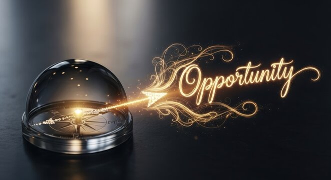 Glass Compass Pointing Toward Opportunity &ndash; Vision Concept