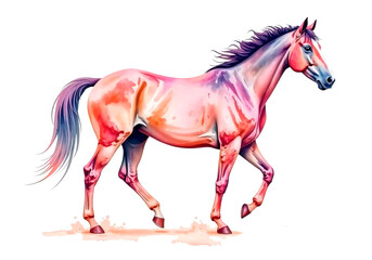 Watercolor horse on an isolated white background. Ideal for greeting cards, clip art, nursery posters, baby room decor, invitations, DIY projects, and whimsical animal-themed designs.