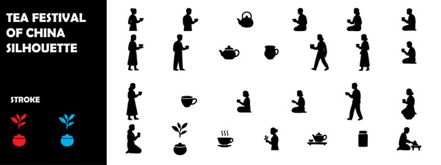 Tea Festival China Silhouette Vector Set – Traditional Ceremony, Teapot, Cups, and Cultural Celebration Icons