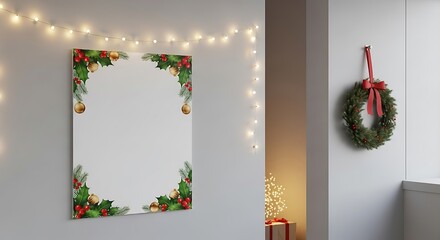 Vertical Poster Mockup Christmas Frame and Wreath