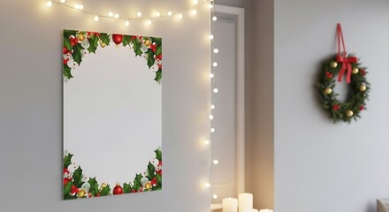 Vertical Poster Mockup Holiday Holly Wreath Border
