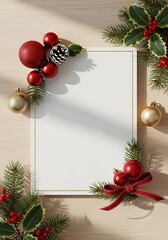 Christmas Vertical Card Mockup Holly Pine Corner Frame