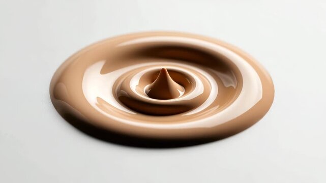 Single drop of liquid foundation falling in super slow motion, creating a gentle ripple effect from a top down view, perfect for beauty and cosmetic ads.