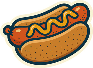 Delicious Hot Dog with Mustard Illustration - Tasty Food Icon