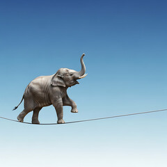  A surreal video of an elephant on a tightrope, symbolizing balance, courage, and creativity, perfect for motivational projects. elephant, balance, surrealism, courage, and conceptual art