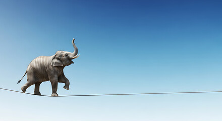  A surreal video of an elephant on a tightrope, symbolizing balance, courage, and creativity, perfect for motivational projects. elephant, balance, surrealism, courage, and conceptual art