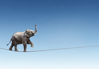  A surreal video of an elephant on a tightrope, symbolizing balance, courage, and creativity, perfect for motivational projects. elephant, balance, surrealism, courage, and conceptual art