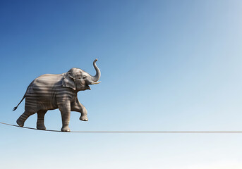  A surreal video of an elephant on a tightrope, symbolizing balance, courage, and creativity, perfect for motivational projects. elephant, balance, surrealism, courage, and conceptual art