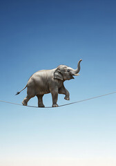  A surreal video of an elephant on a tightrope, symbolizing balance, courage, and creativity, perfect for motivational projects. elephant, balance, surrealism, courage, and conceptual art