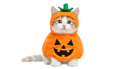 Adorable kitten dressed in pumpkin costume