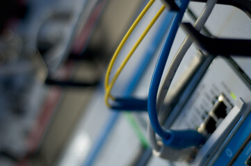 Close up fiber optics cables for internet network and connectivity