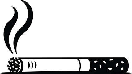 Burning cigarette with smoke vector illustration, tobacco addiction concept, smoking habit design, health risk awareness art for poster and anti-smoking campaign