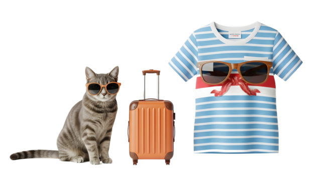 Cat suitcase and shirt ready for vacation