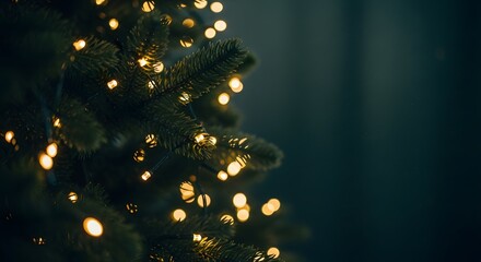 Christmas tree with glowing lights festive holiday decoration perfect for seasonal backgrounds