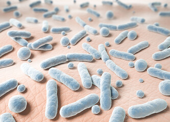3D illustration of the skin microbiome with bacteria and fungi on human skin. © Anusorn