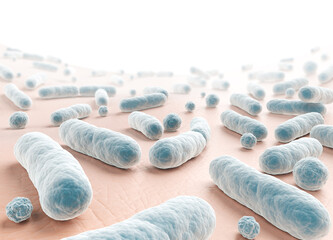 3D illustration of the skin microbiome with bacteria and fungi on human skin. © Anusorn