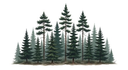 Obraz premium Group of evergreen trees watercolor illustration of a forest scene isolated on white background