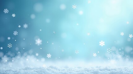 Fototapeta premium Snowy winter background with falling snowflakes and snowdrift on a blue gradient