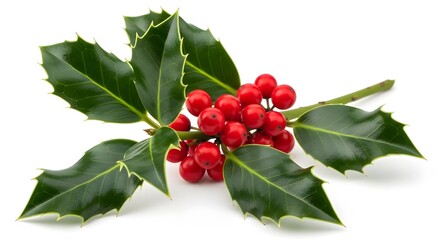 Holly branch with red berries a traditional Christmas decoration isolated on white
