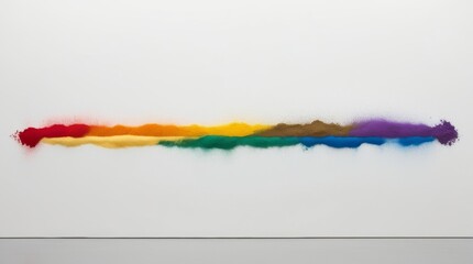 Rainbow colored powder arranged in a line isolated on white background