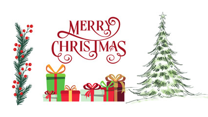 christmas tree with gifts and happy christmas