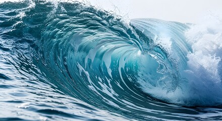 Powerful ocean wave cresting blue water with sunlight natural marine environment