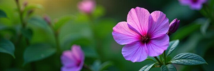 Vibrant purple bloom, dew-kissed petals, lush green foliage, botany, water droplets