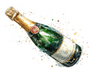 Celebration champagne bottle clipart artistic watercolor party element design festive atmosphere detailed view
