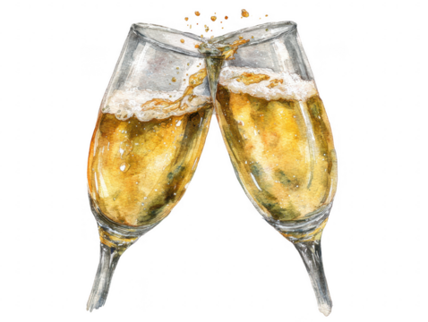 Celebration toast with champagne glasses festive party element watercolor art cozy atmosphere artistic viewpoint - Powered by Adobe