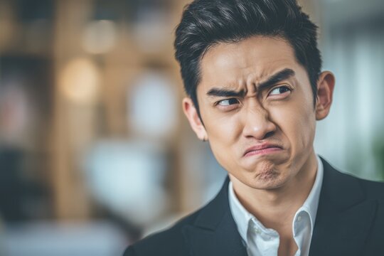 Businessman raising an eyebrow with a subtle smirk, showing skepticism or playful doubt.