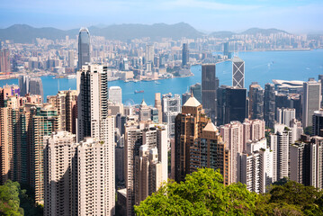 Hong Kong city view, skyscrapers and modern architecture from Victoria peak