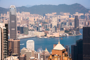 Hong Kong city view, skyscrapers and modern architecture from Victoria peak