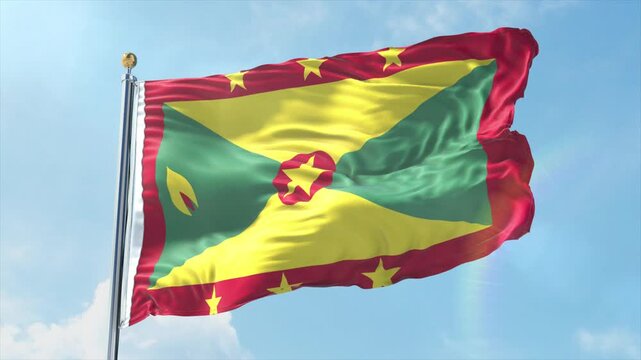 4K Grenada flag waving in the wind - realistic Grenada flag animation in high resolution, perfect for Grenada national day, independence, travel and patriotic video projects