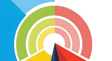 Abstract colorful concentric arcs and geometric shapes form a dynamic modern graphic design.